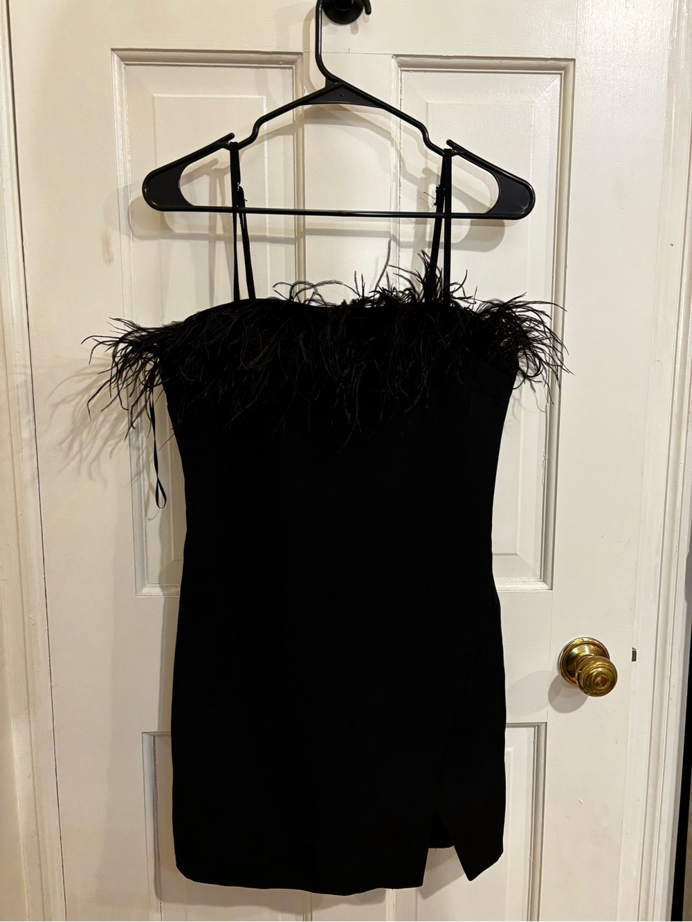 Black Feather-Trim Mini Dress - Women's Strapless Cocktail Dress